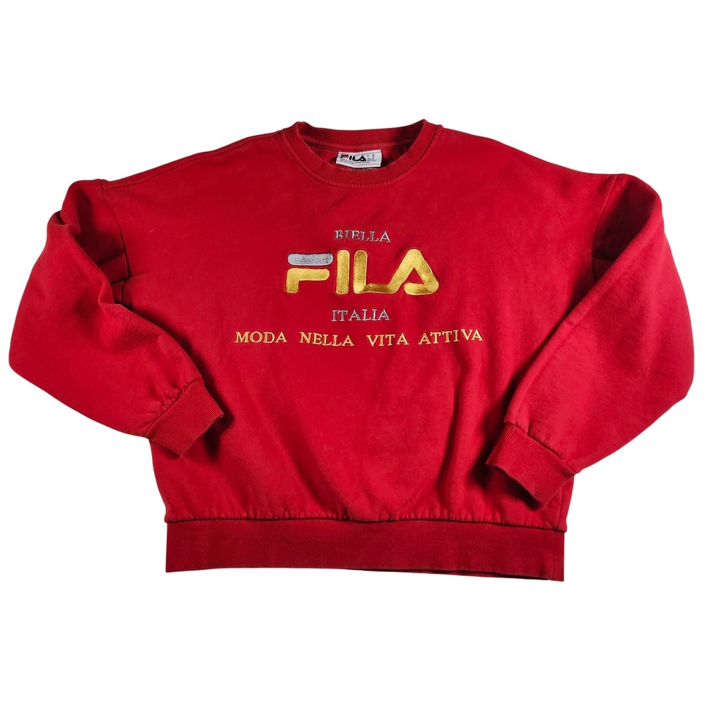 Fila Sweatshirt Unisex Medium Red Good Archive Revival Biella Italia Embroidered